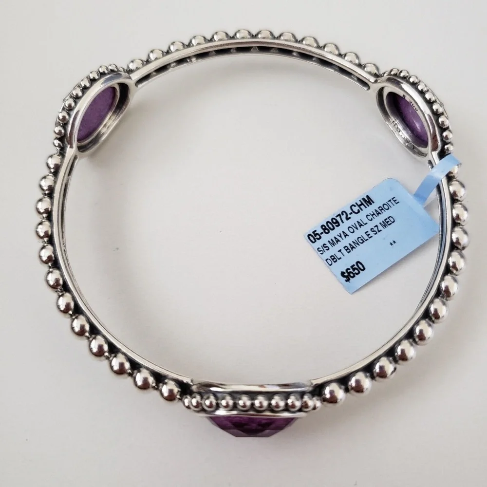 LAGOS Sterling Silver Maya Oval Charoite Doublet Bangle Bracelet - Picture 4 of 5